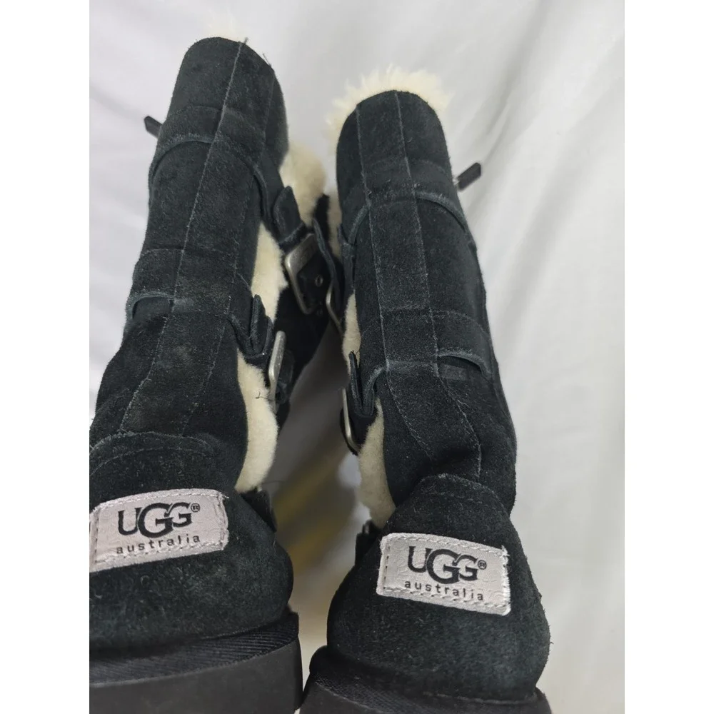 Girls Uggs Australia ~ Maddi Black  Buckle /Zip Boots ~ Big Kids Size 2 EU: 32